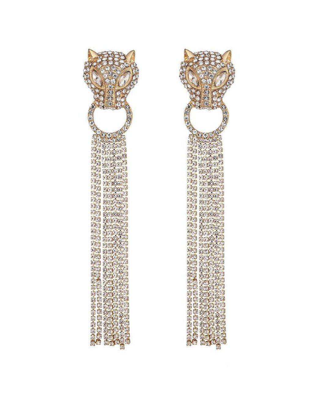 Eye Candy LA White Jaguar Fringe Drop Earrings