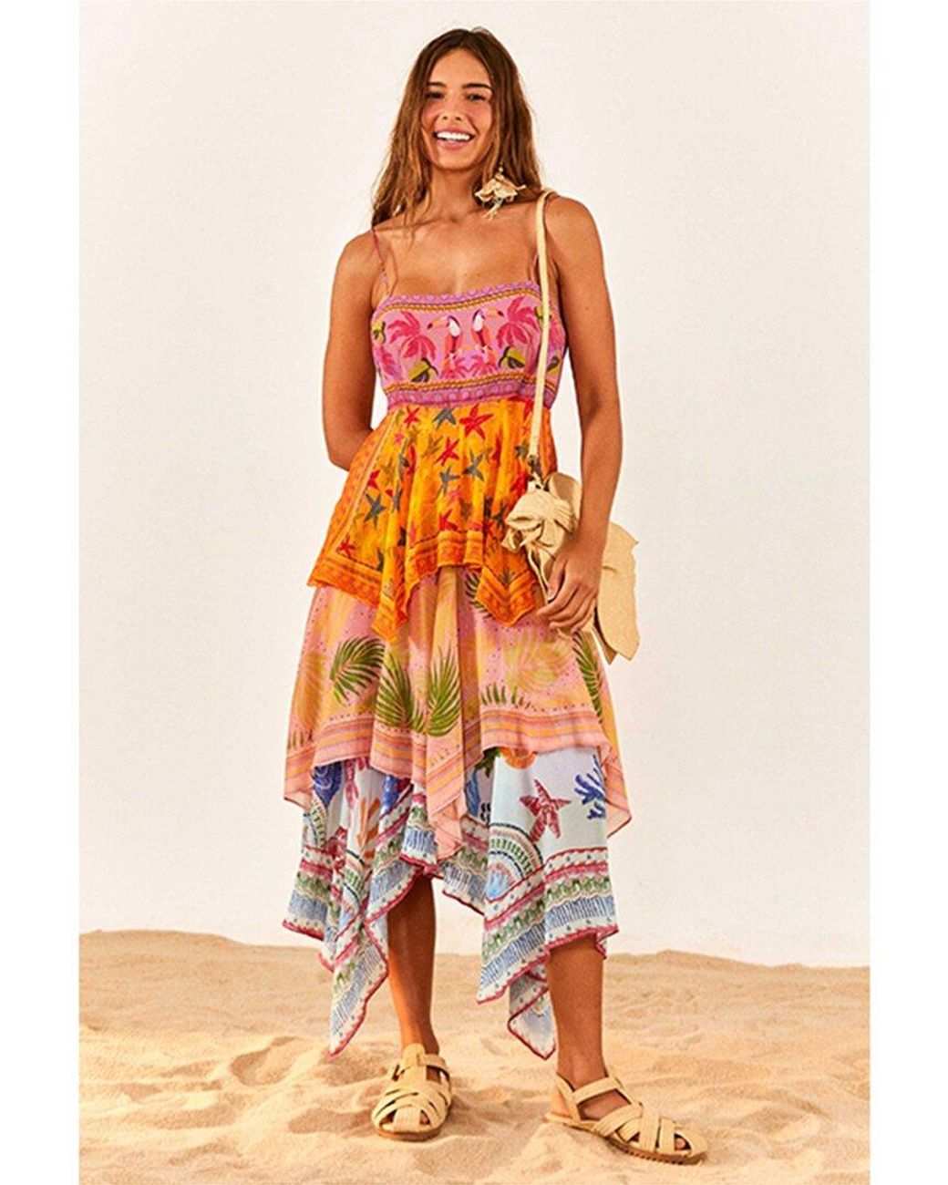 FARM Rio Mixed Scarves Midi Dress in Orange | Lyst