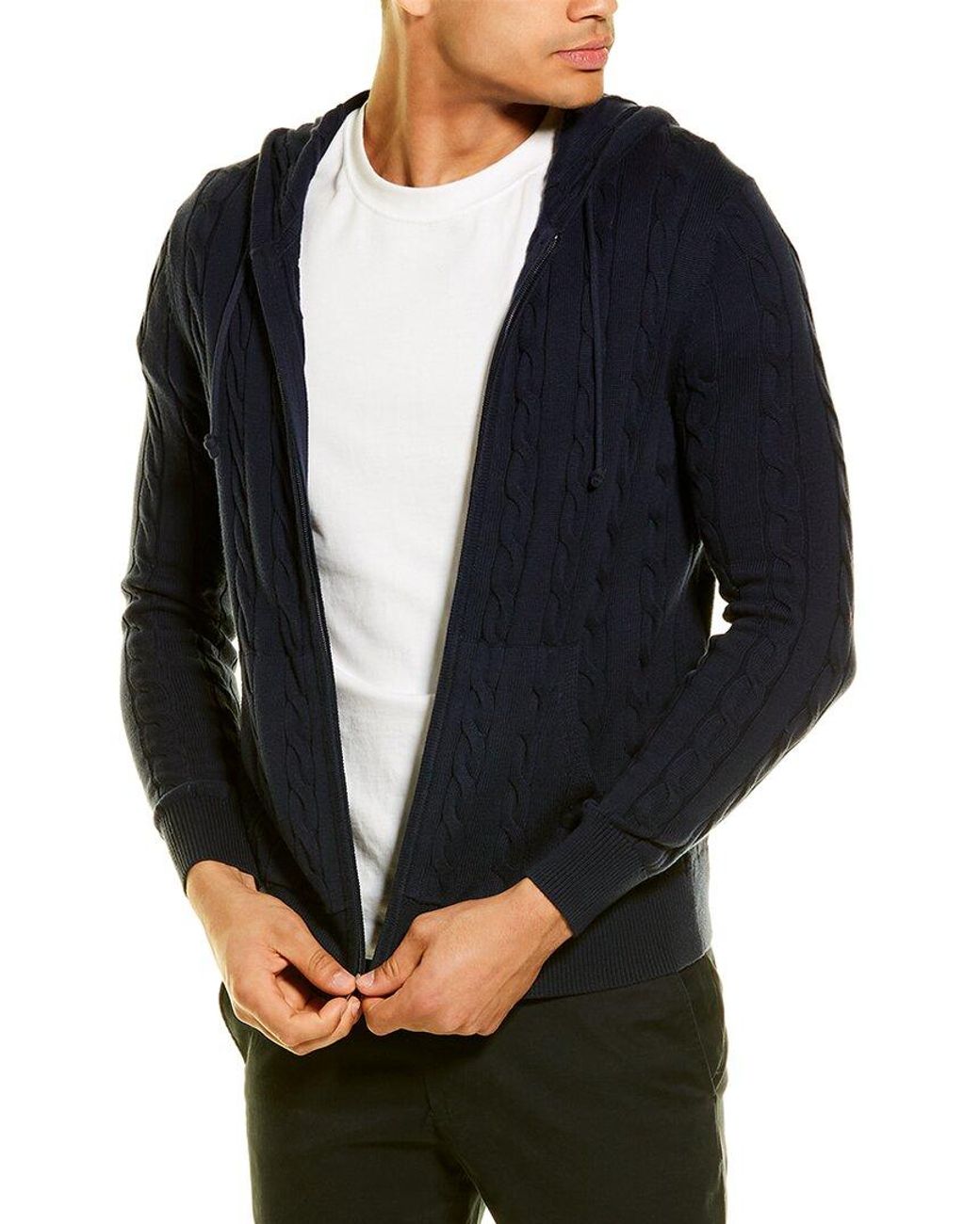 Brooks Brothers Cable Knit Hoodie in Blue for Men Lyst