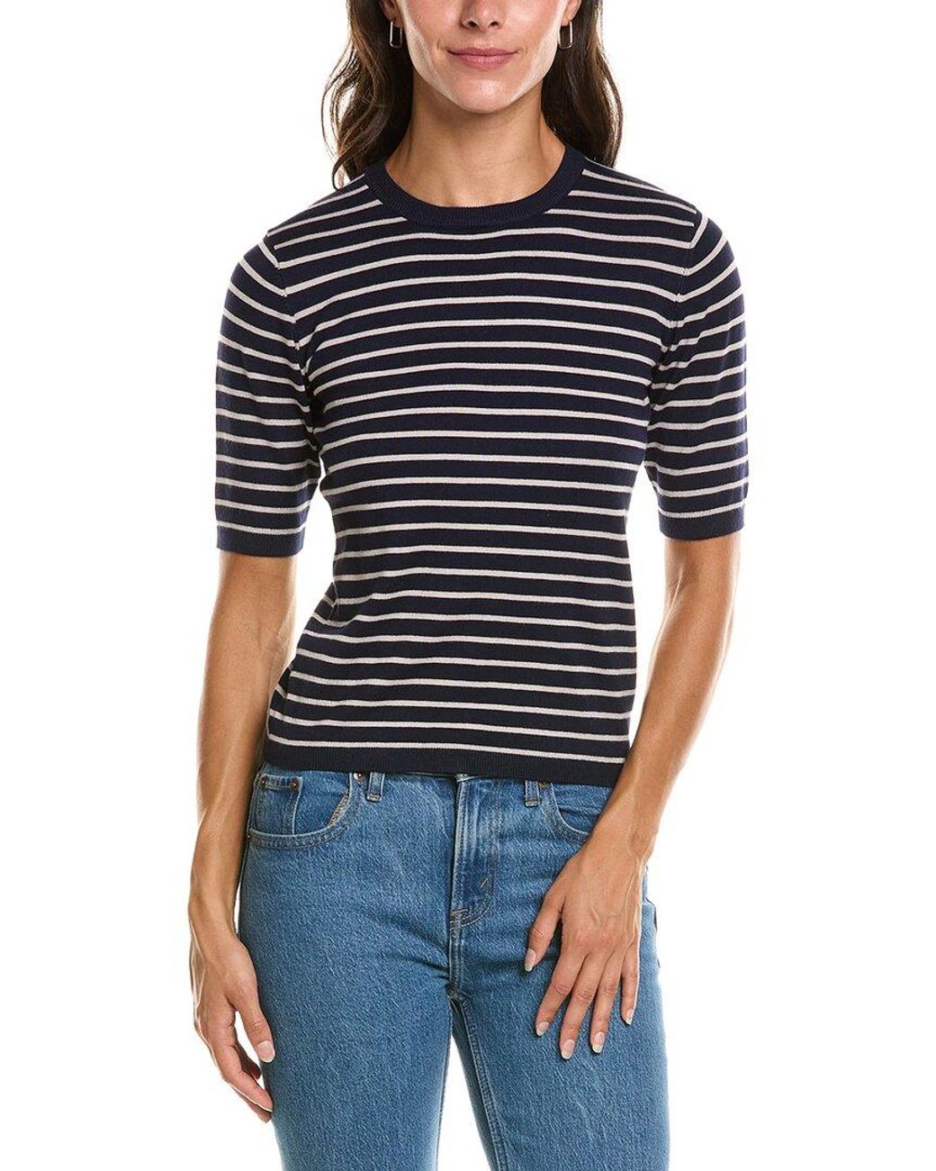 Tahari Blue Striped Knit T-Shirt