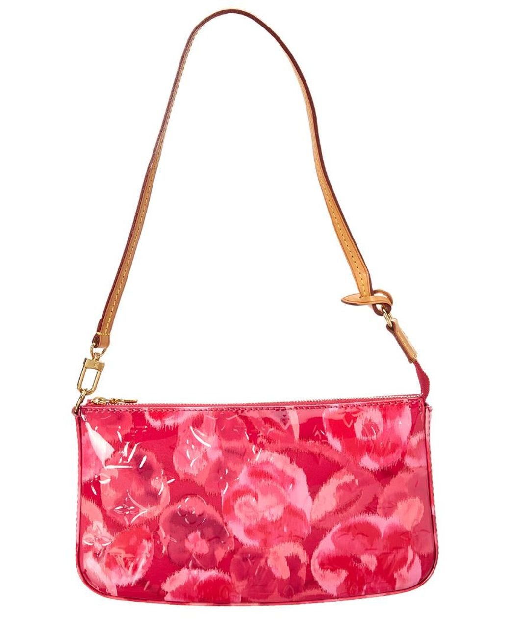 Louis Vuitton Limited Edition Pink Ikat Flower Vernis Leather Pochette  Accessoires Nm in Red