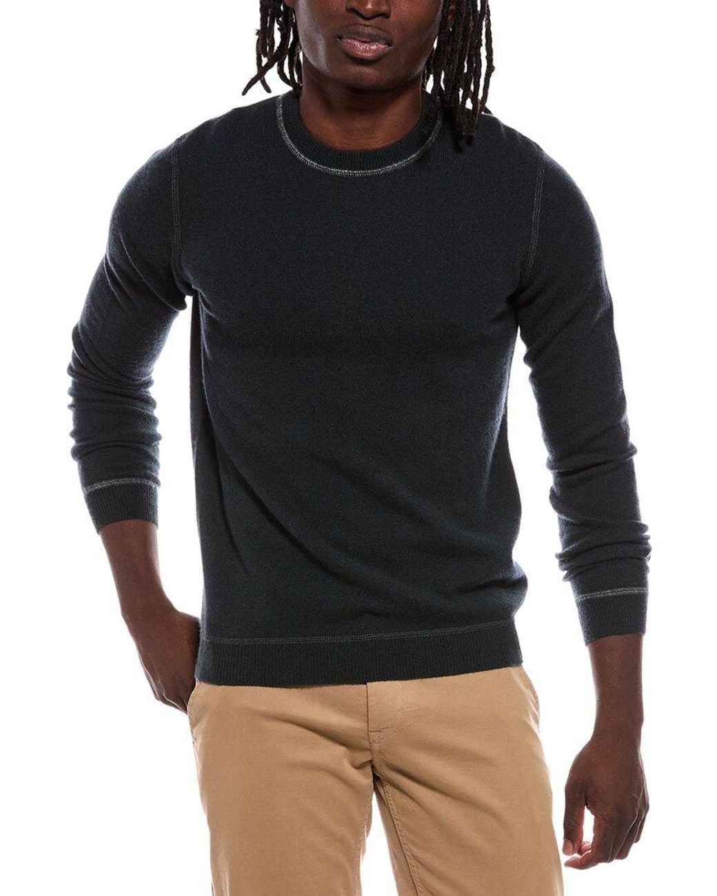 Autumn Cashmere Black Multicover Stitch 100% Cashmere Crewneck Sweater for men