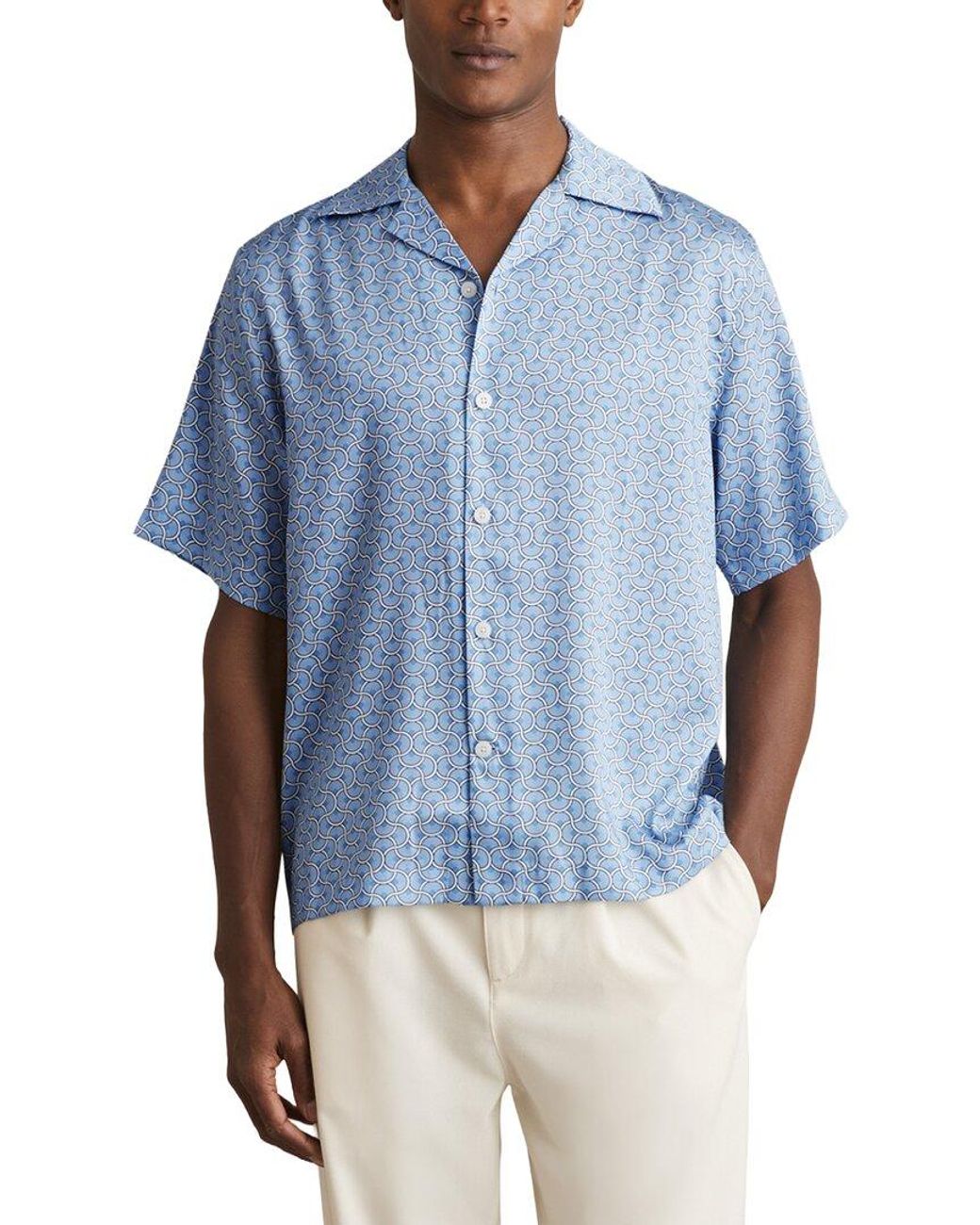 Reiss Blue Barbella Geo Wave Print Top for men