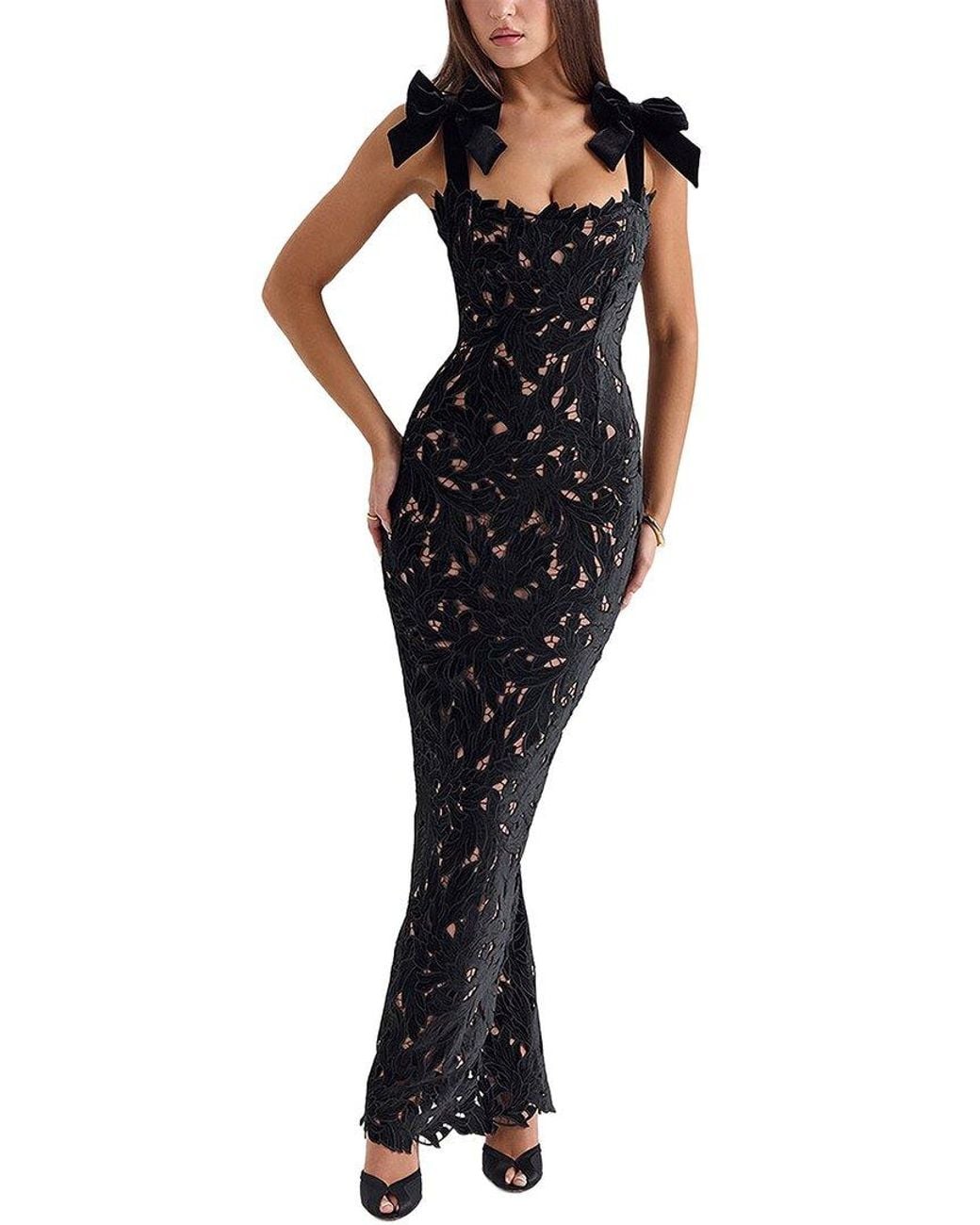 Ariele Tesoro Black Embellished Maxi Dress
