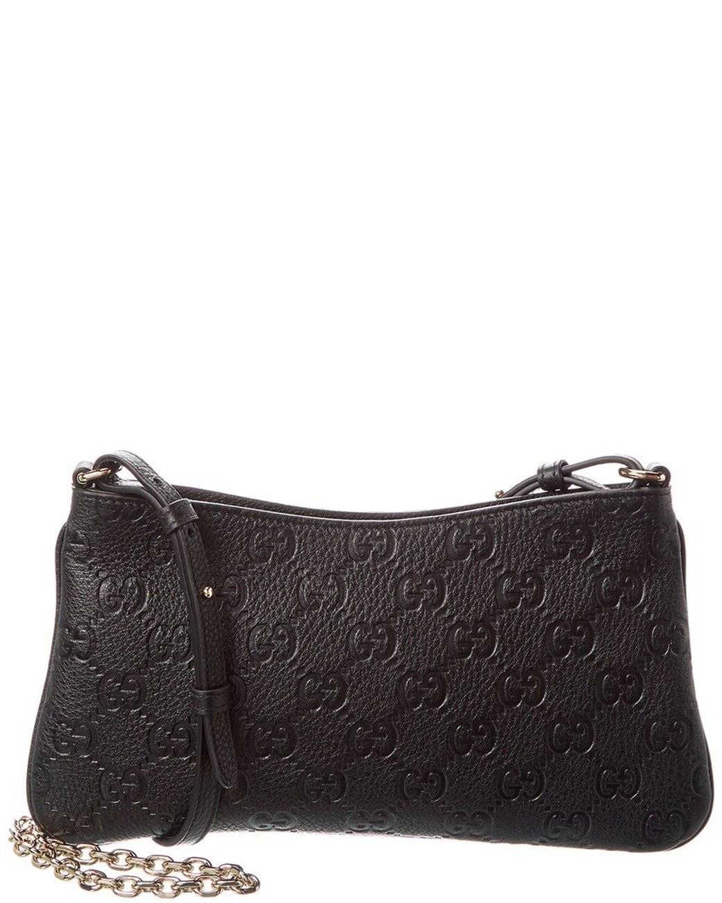 Gucci Black Gg Emblem Medium Leather Shoulder Bag