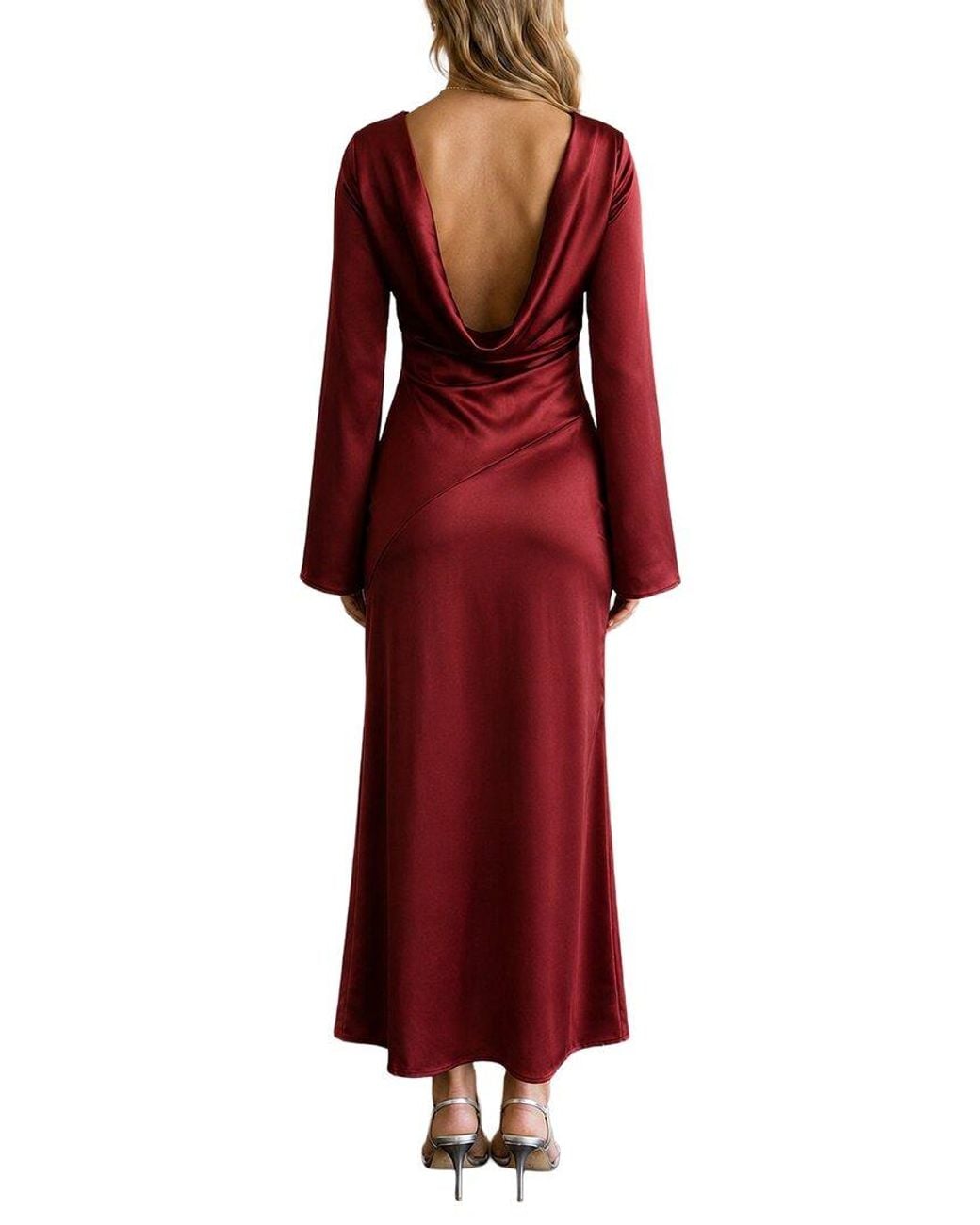 AMINA GLAM Red Long Sleeve Maxi Dress