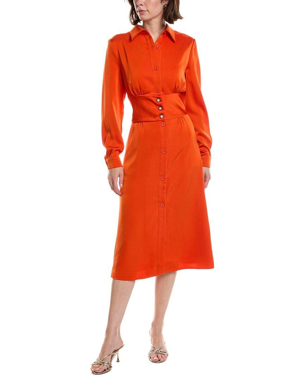 Pascale La Mode Red Satin Corset Waist Shirtdress