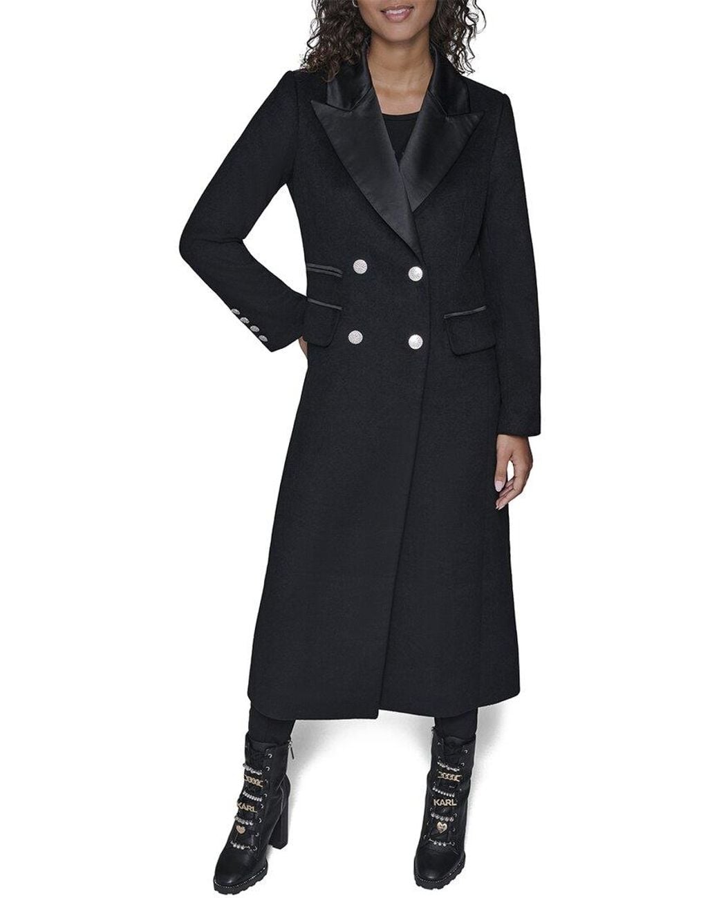 Karl Lagerfeld Black Wool-Blend Coat