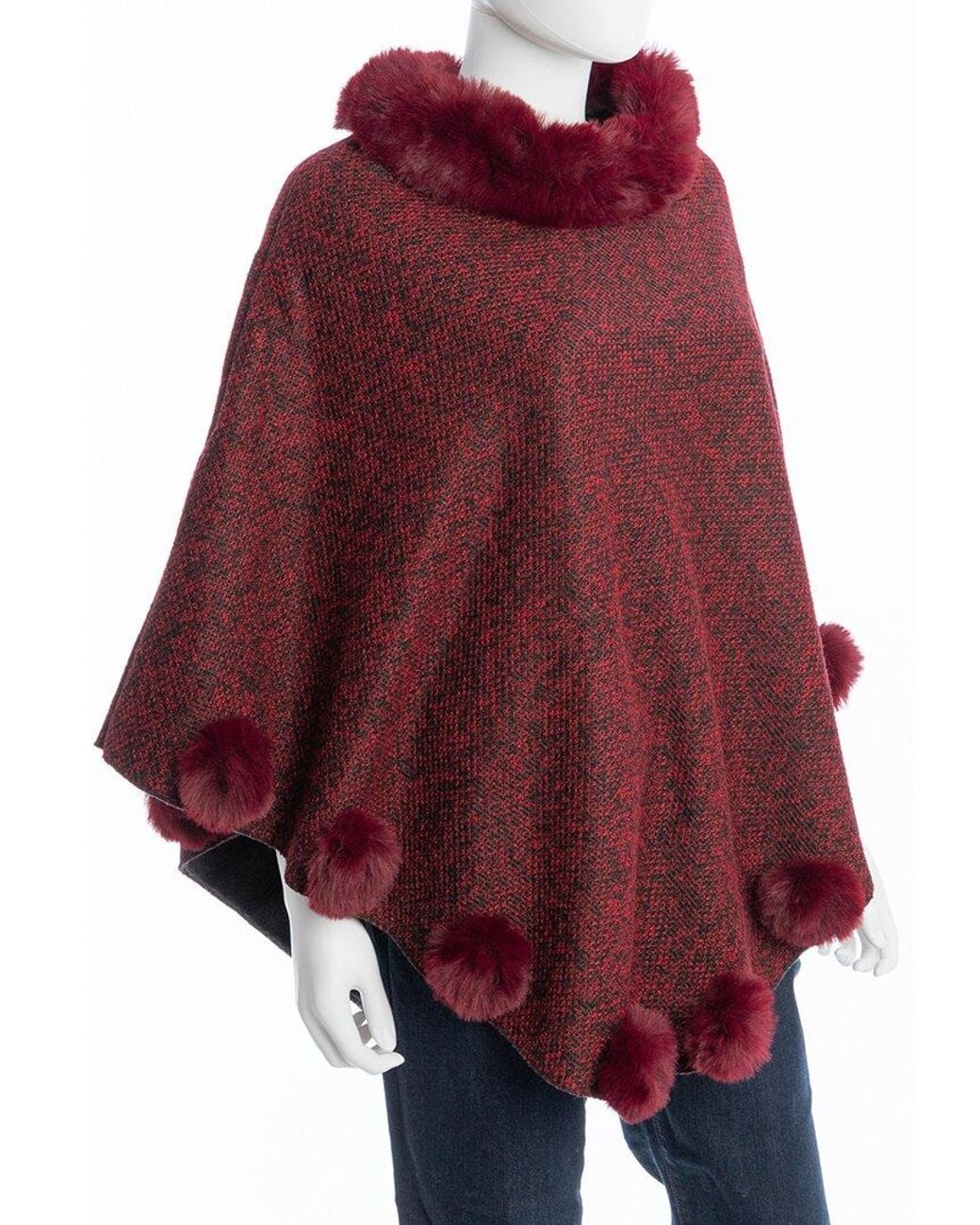 Saachi Red Pom Pom Poncho
