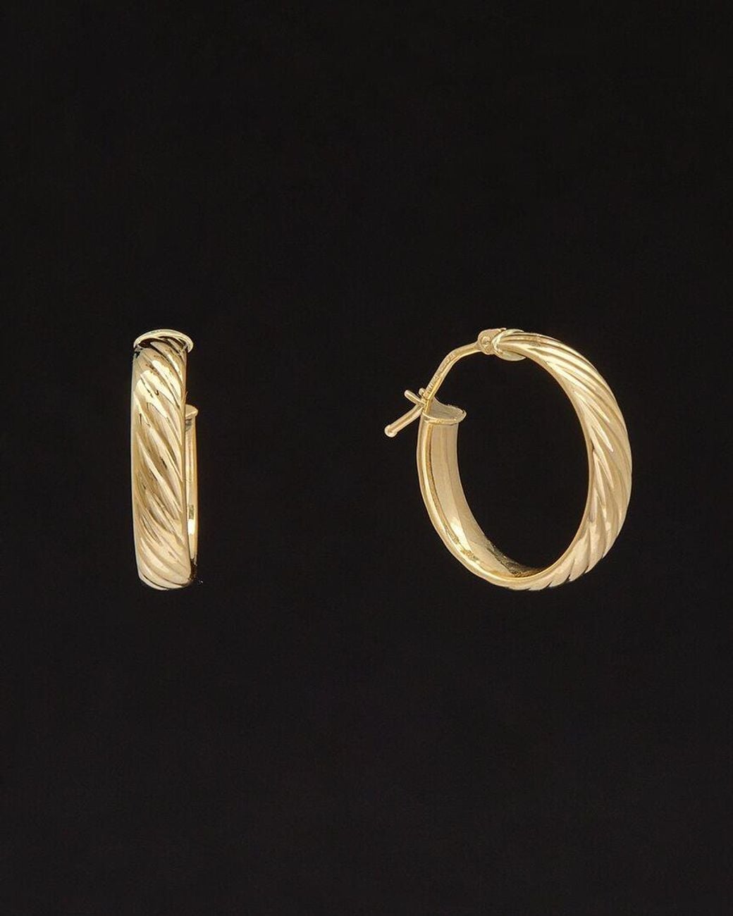 Italian Gold Black 14k Textured Twist Hoops