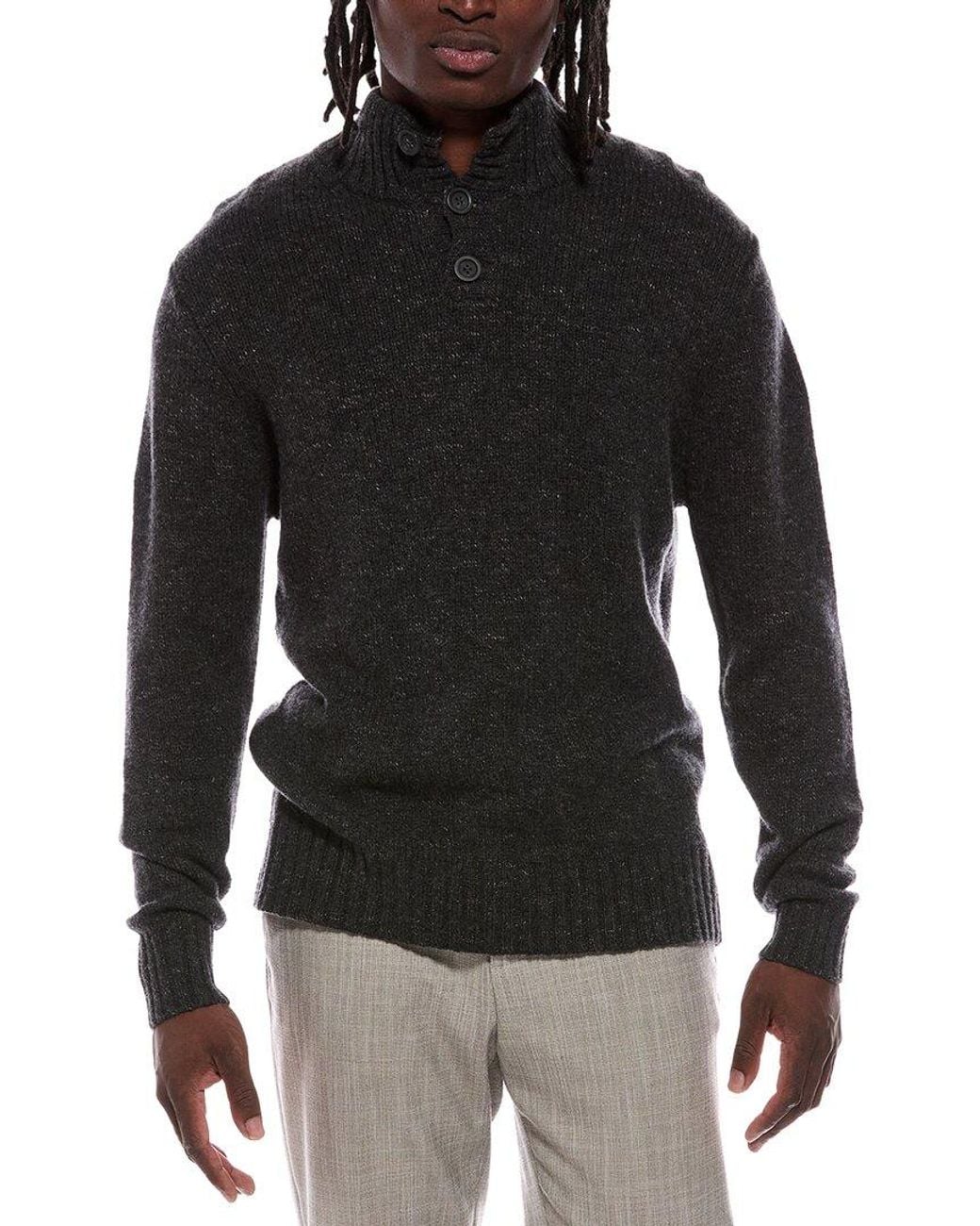 Autumn Cashmere Black Italian 100% Cashmere Mock Neck Sweater for men