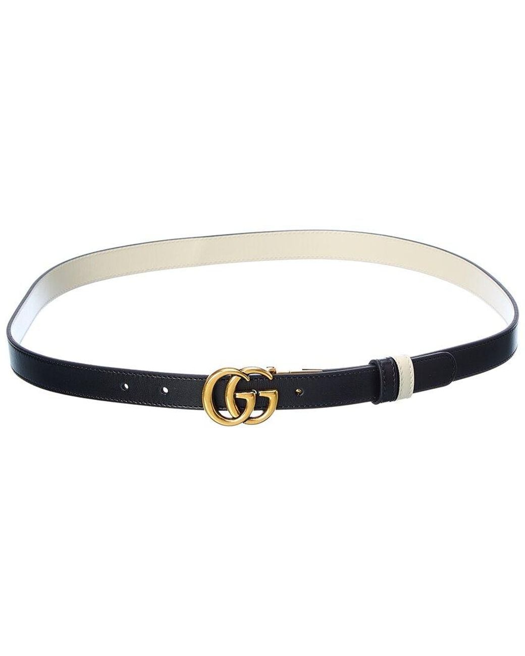 Gucci White GG Marmont Thin Reversible Leather Belt