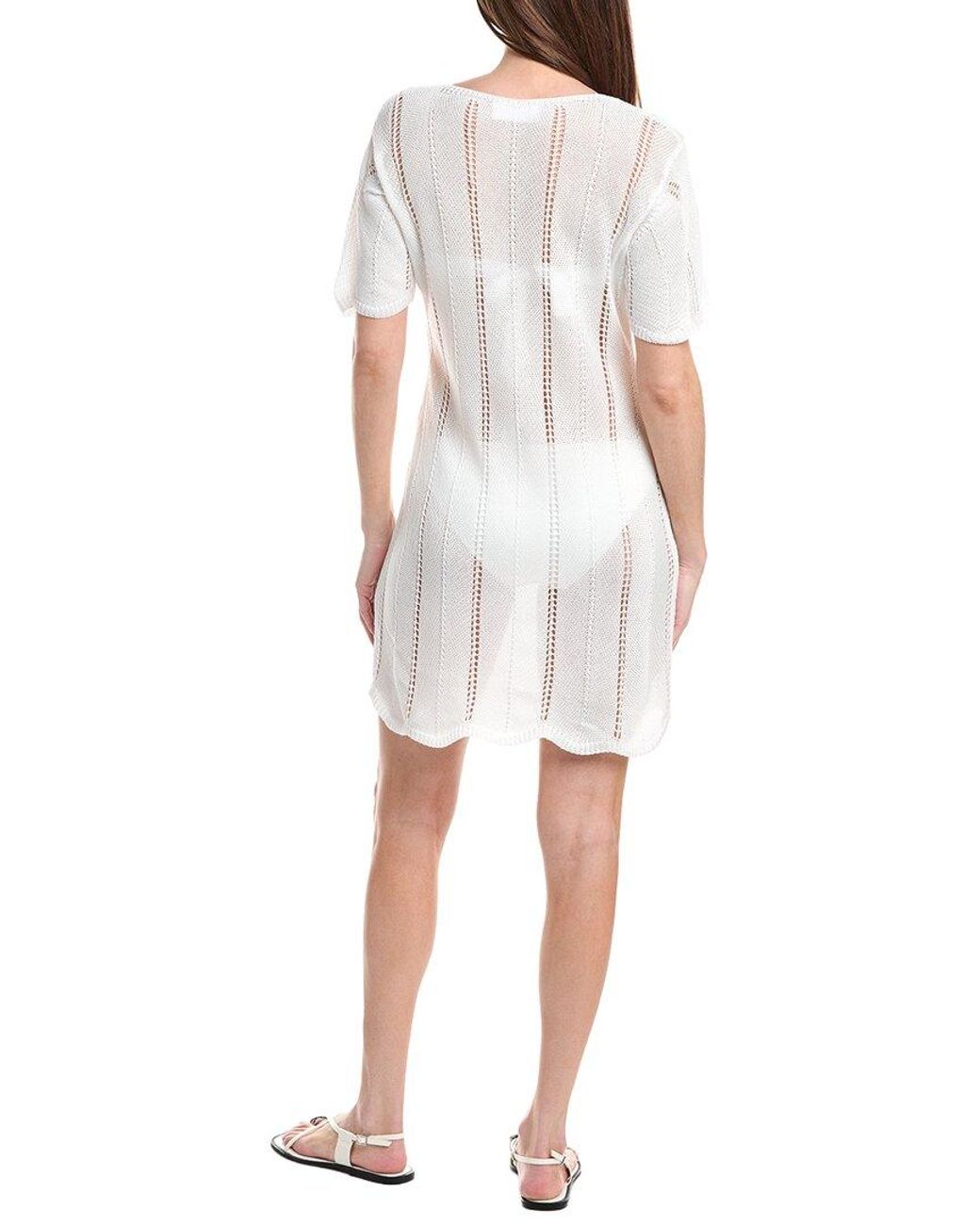 Salty Lemon White Scalloped Edge Tie Front Dress