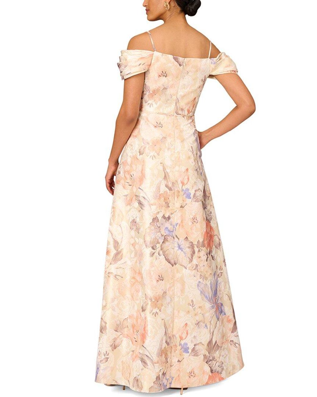 Aidan Mattox Pink Off Shoulder Pleated Bodice Gown