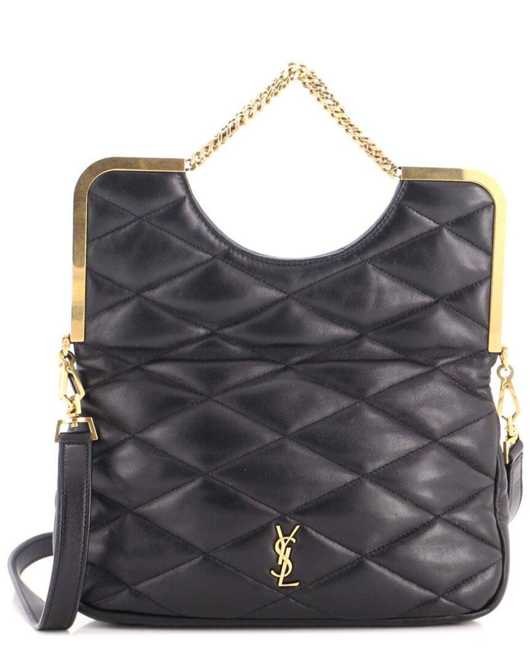 Saint Laurent Gray Quilted Leather Charniere Frame Clutch Bag (Authentic Pre- Loved)