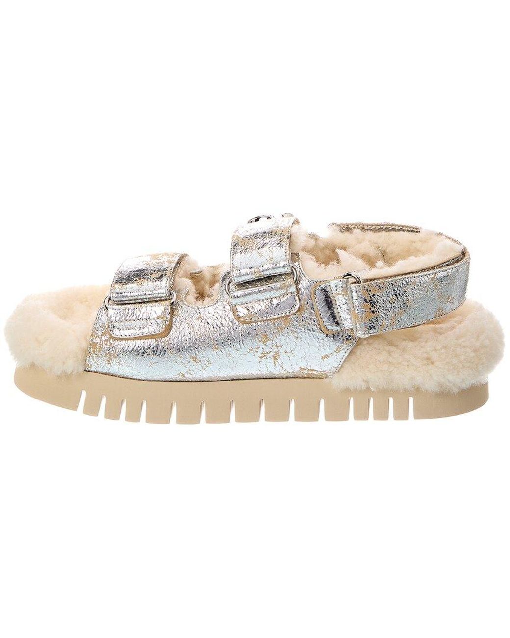 Gucci White Gg Logo Leather Sandal