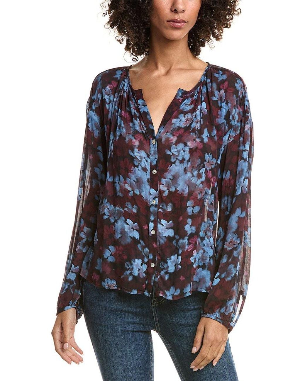 Bella Dahl Blue Shirred Blouse