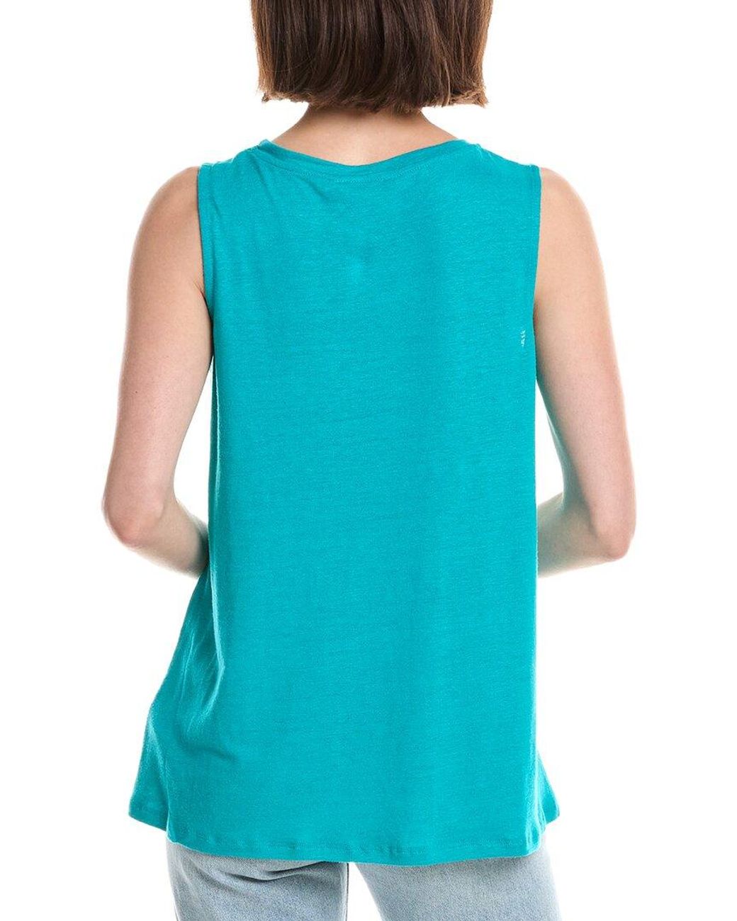 Lemon Grass Blue Beaded Neckline Linen-Blend Tank Top