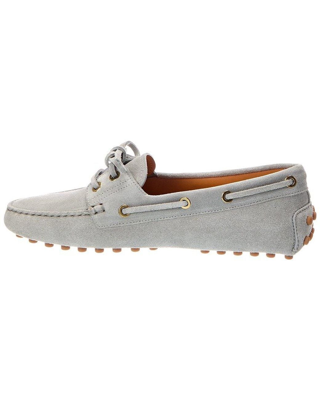 Tod's White Gommino Suede Loafer