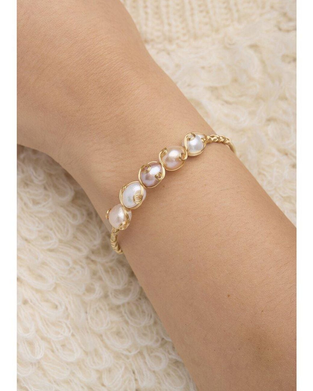 Saachi White Pearl Cz Cuff Bracelet