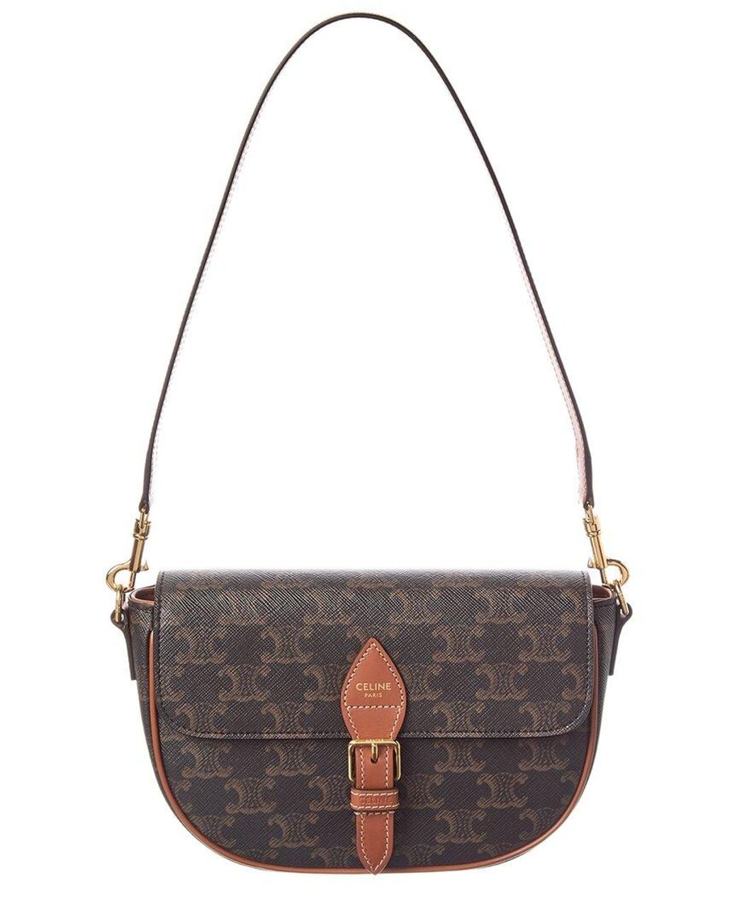 Céline Metallic Folco Triomphe Coated Canvas & Leather Shoulder Bag