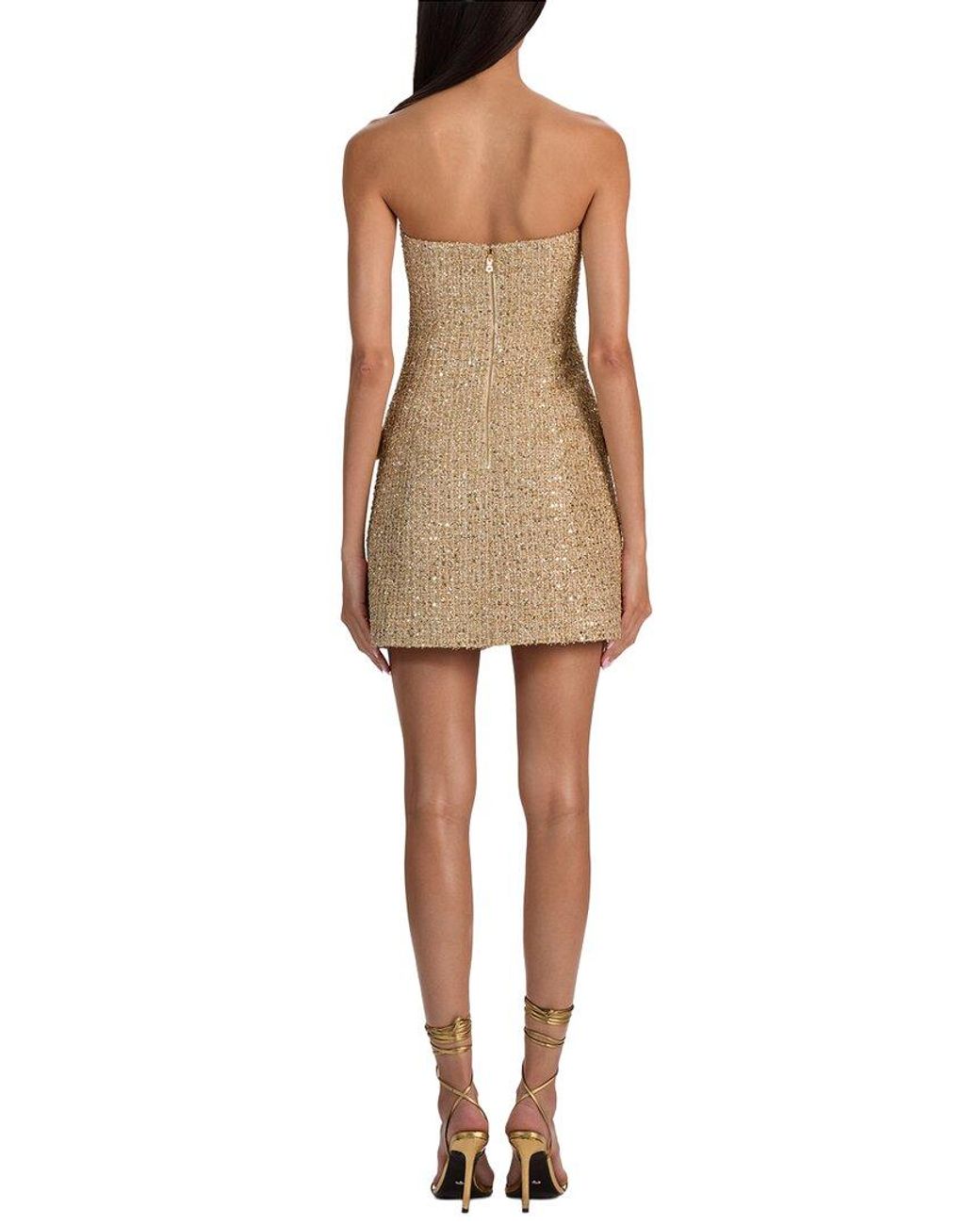 Alice + Olivia Natural Madison Strapless Button Down Mini Blazer