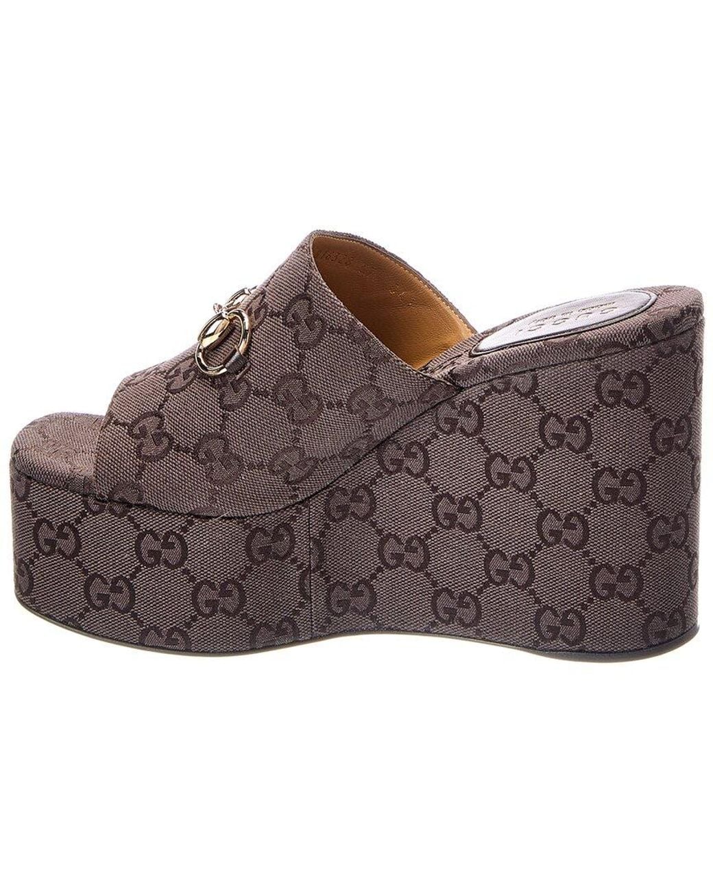 Gucci Brown Horsebit Leather Wedge Sandal