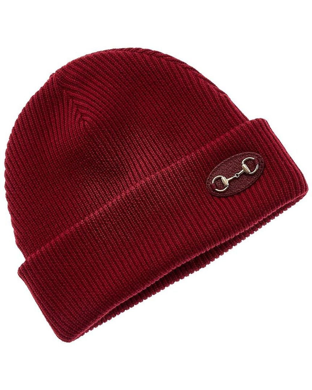 Gucci Red Horsebit Wool Beanie
