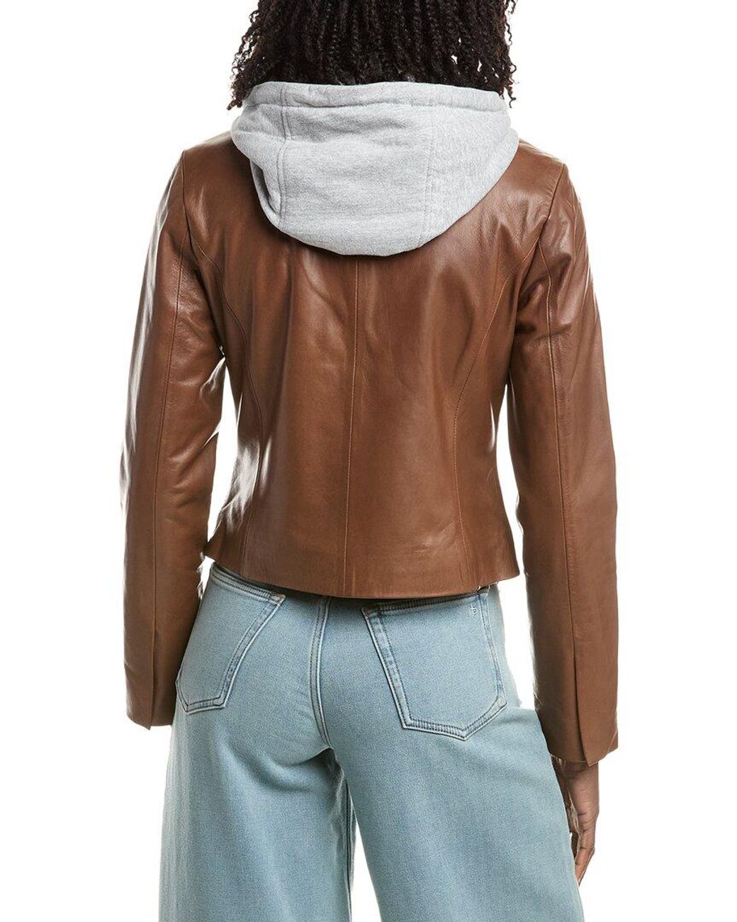 Lamarque Brown Removable Bib Leather Jacket