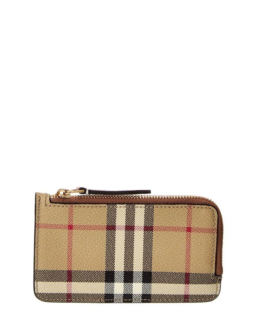Burberry Natural Check E-Canvas & Leather Zip Card Case