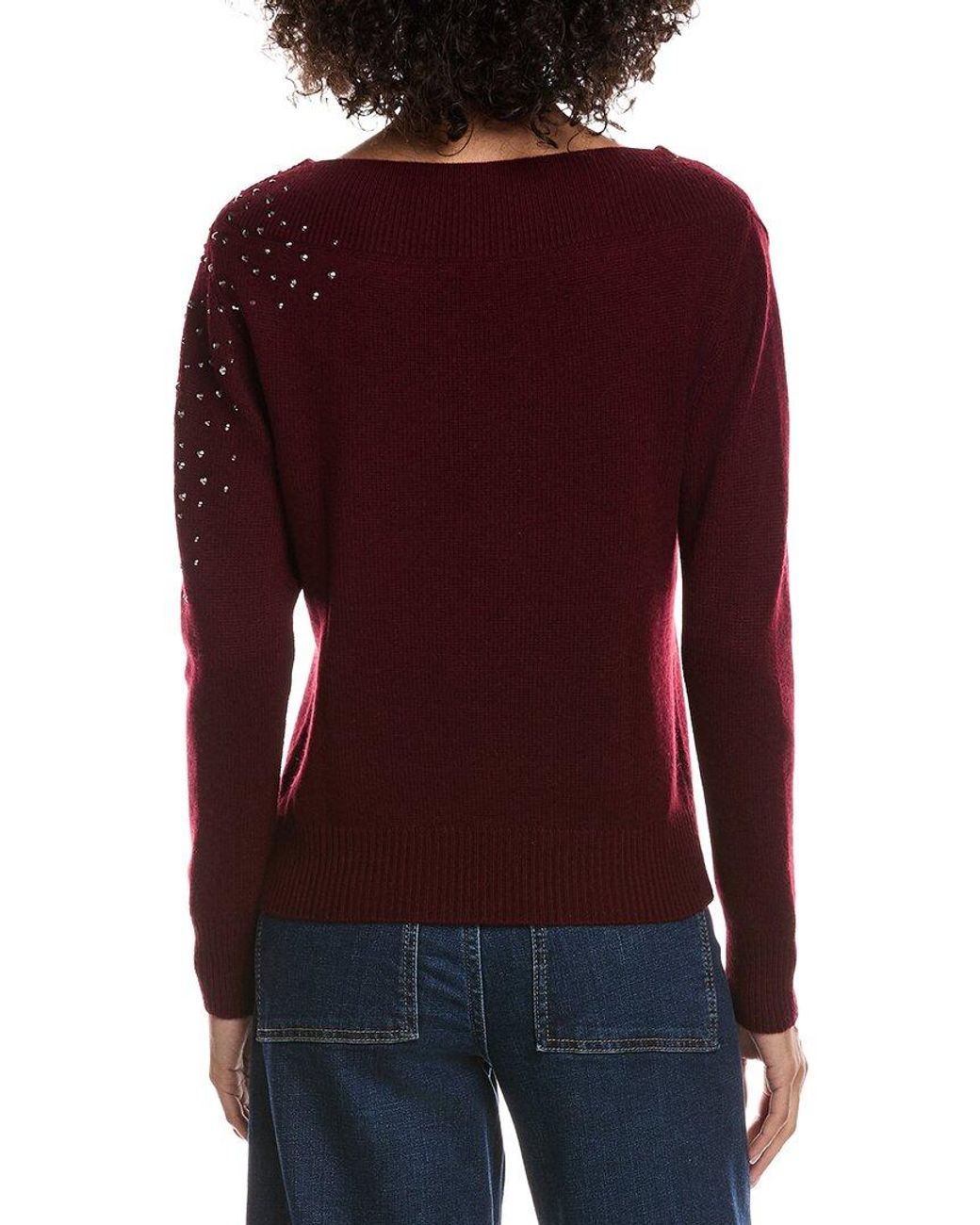 Forte Red Crystal Cluster Off Shoulder Wool & Cashmere-Blend Sweater