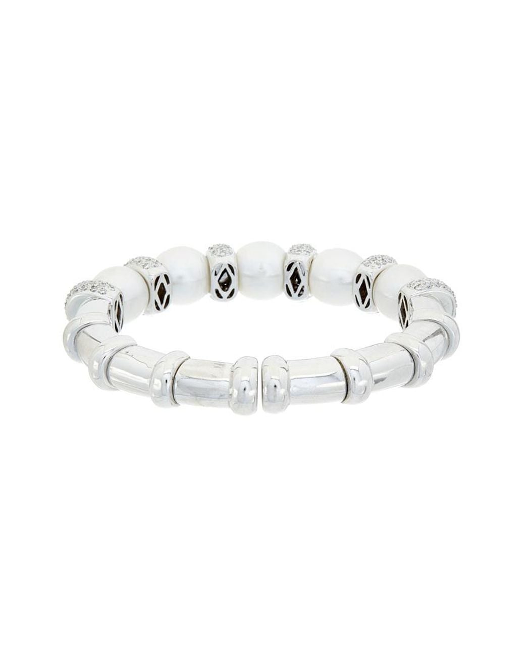 Diana M White 18K 3.20 Ct. Tw. Diamond & 11-12Mm Pearl Cuff Bracelet