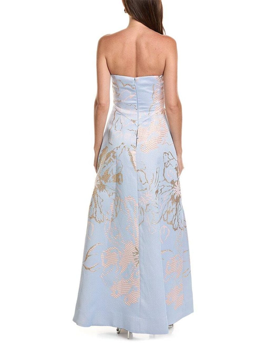 Teri Jon Blue Metallic Jacquard Side Bow A-Line Dress