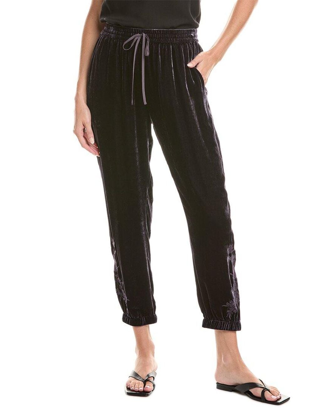 Johnny Was Black Velvet Silk-Blend Jogger Pant