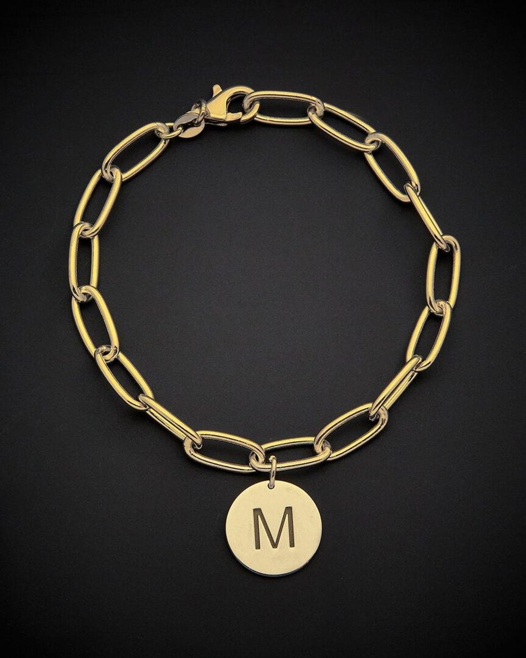 Italian Gold Over Silver Black 18K Initial Bracelet