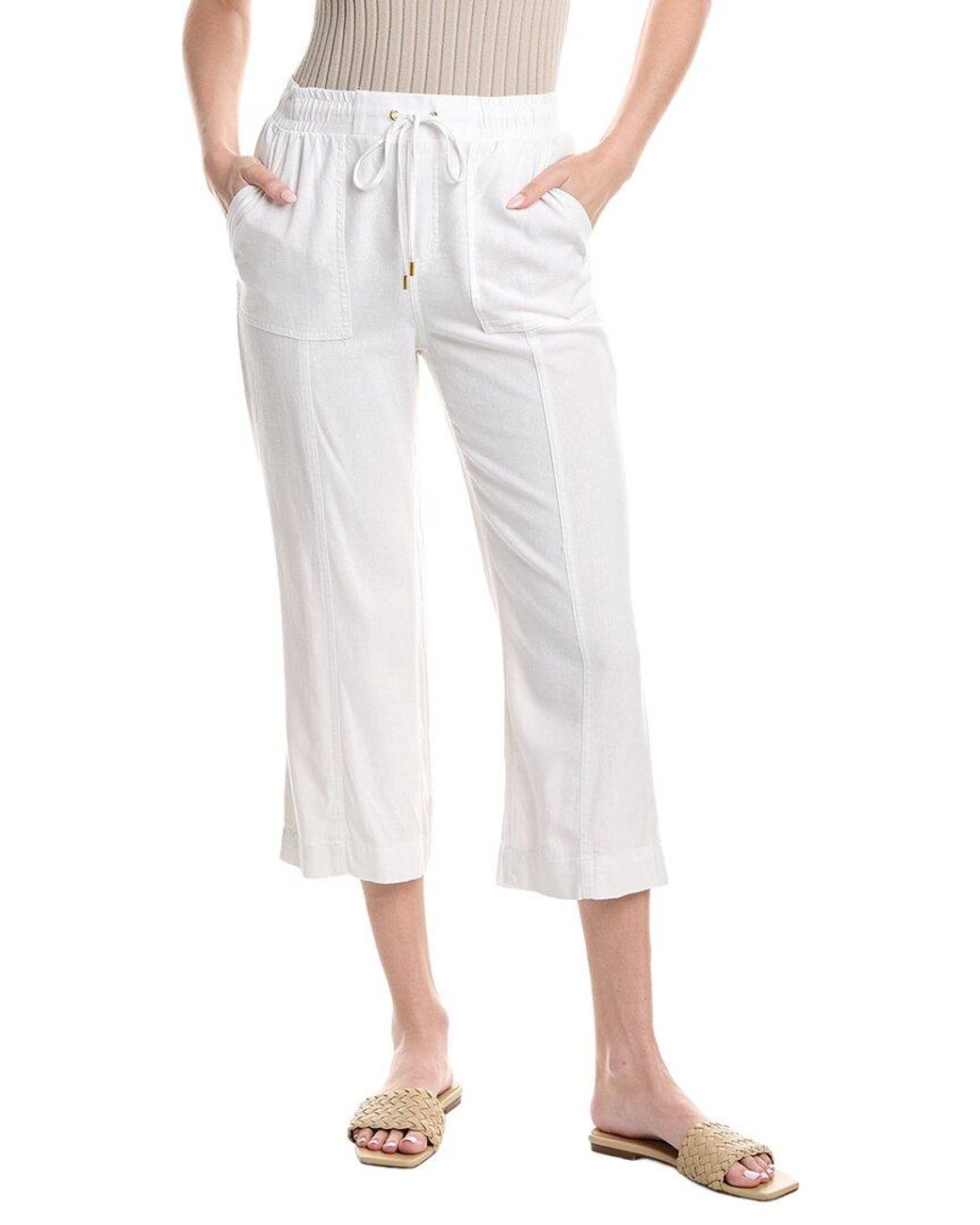 Ellen Tracy White Linen-Blend Pant