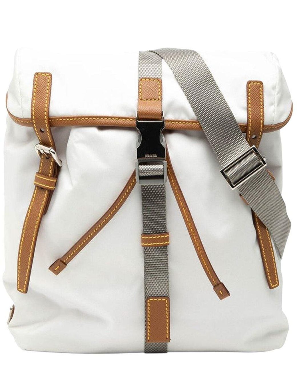 Prada White Tessuto Nylon Triangle Logo Shoulder Bag (Authentic Pre-Loved)