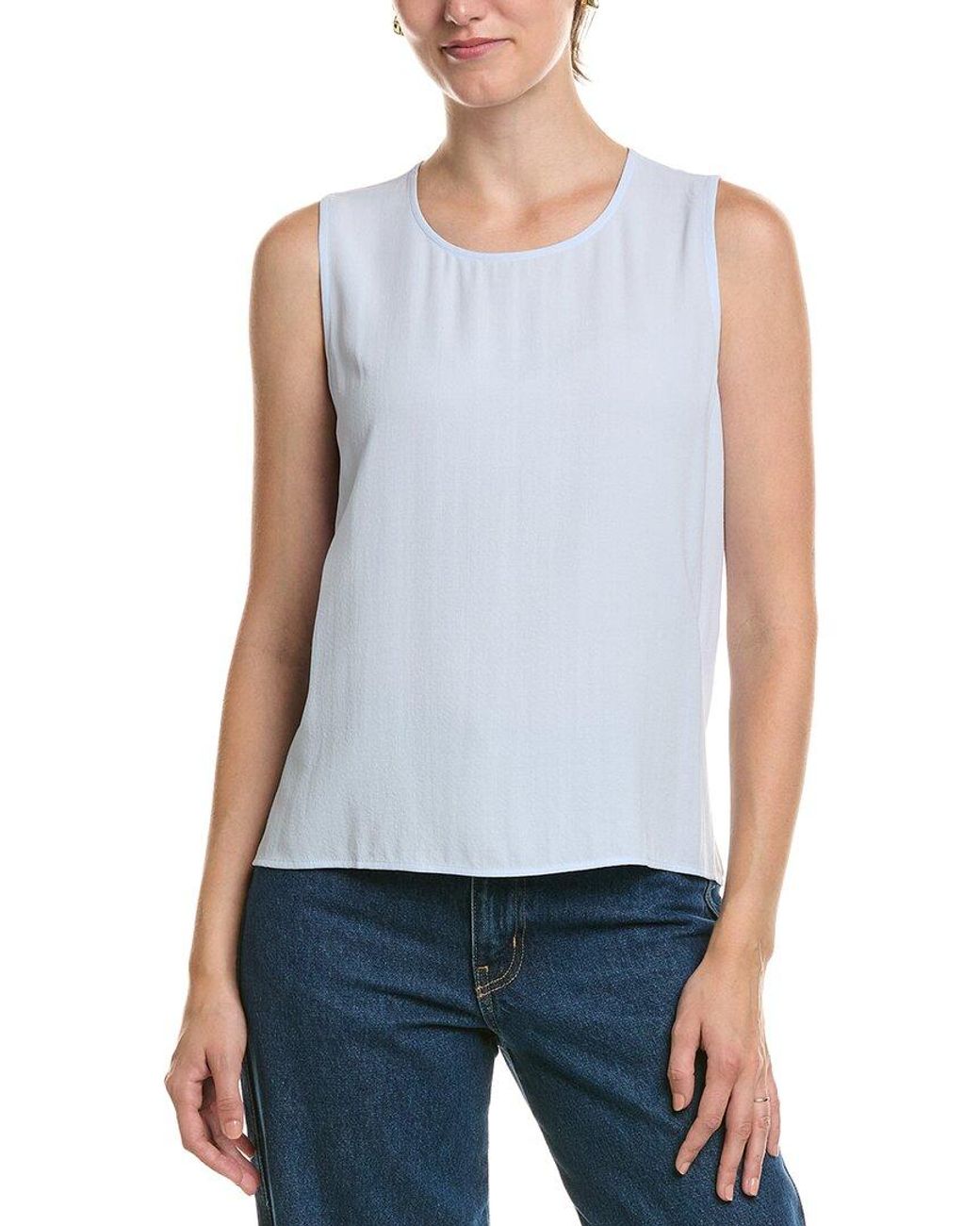 Eileen Fisher Blue Round Neck Silk Shell