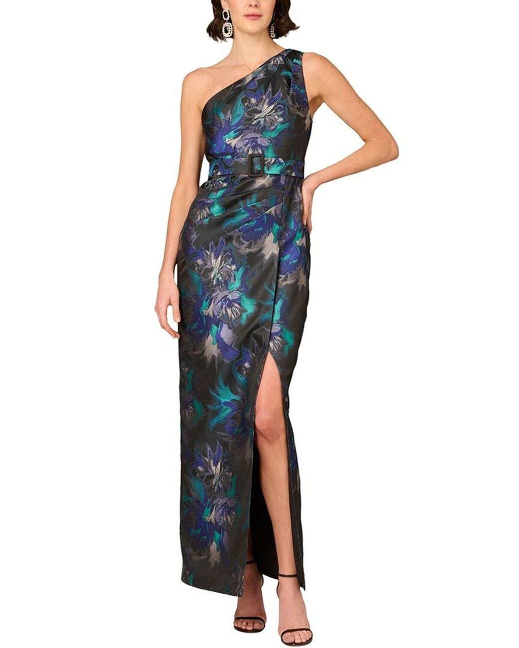 Aidan Mattox Blue Printed Maxi Dress