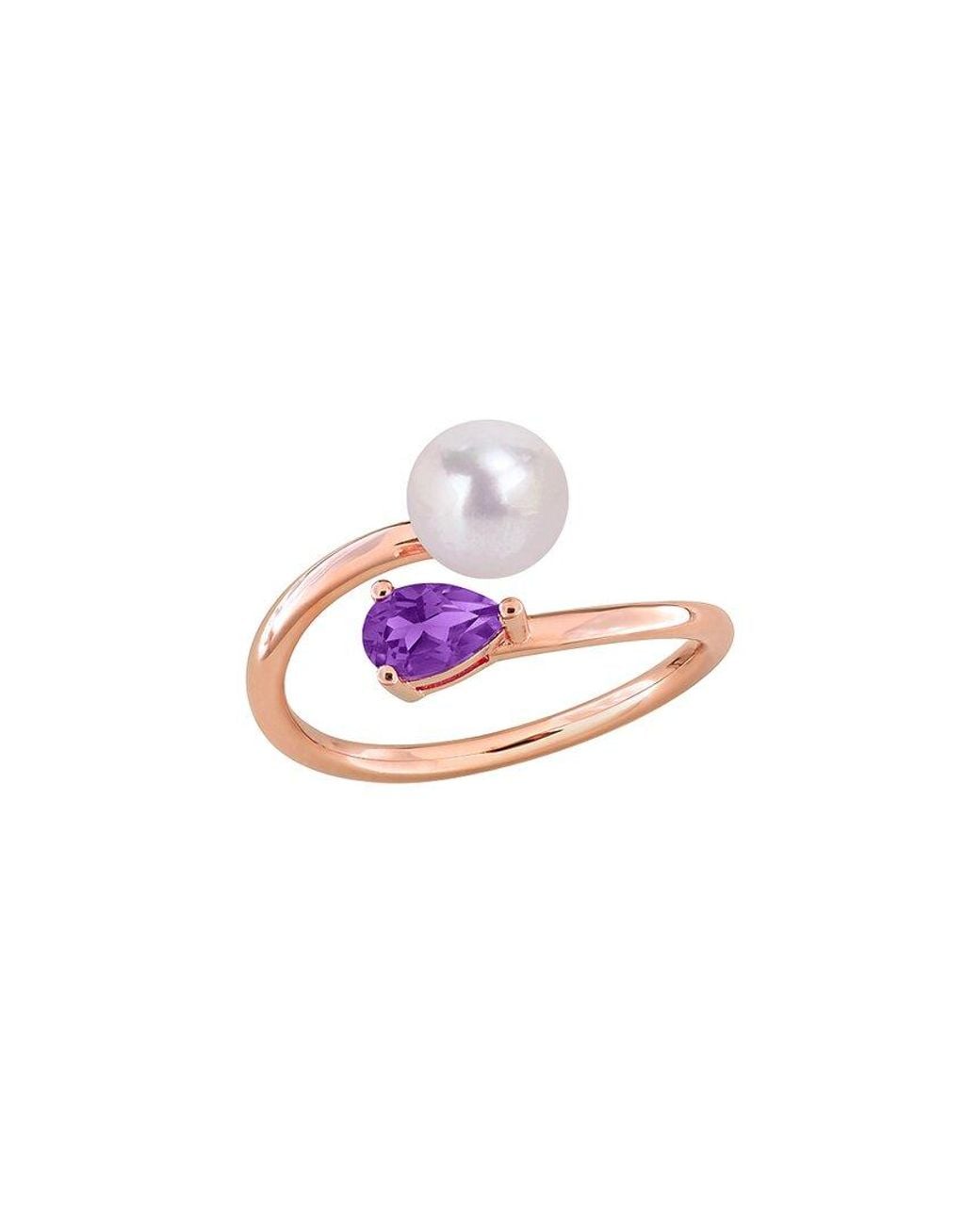 Rina Limor Pink Rose-Plated 0.35 Ct. Tw. Gemstone & 6-6.5Mm Pearl Ring