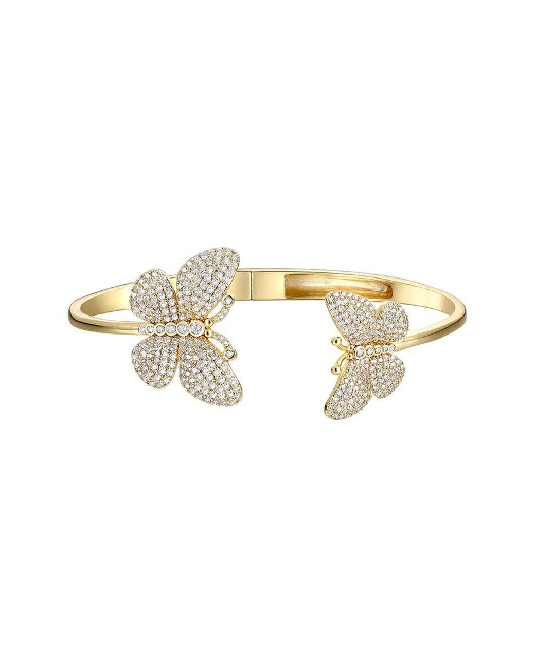Rachel Glauber White 14k Plated Cz Butterfly Bangle Bracelet