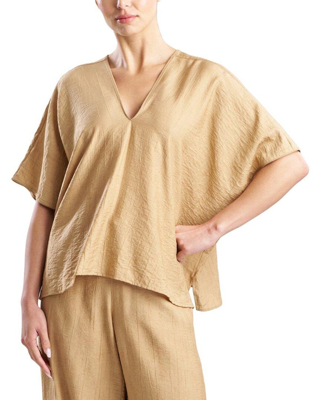 Natori Natural Terra Foil Crinkle Caftan Shirt
