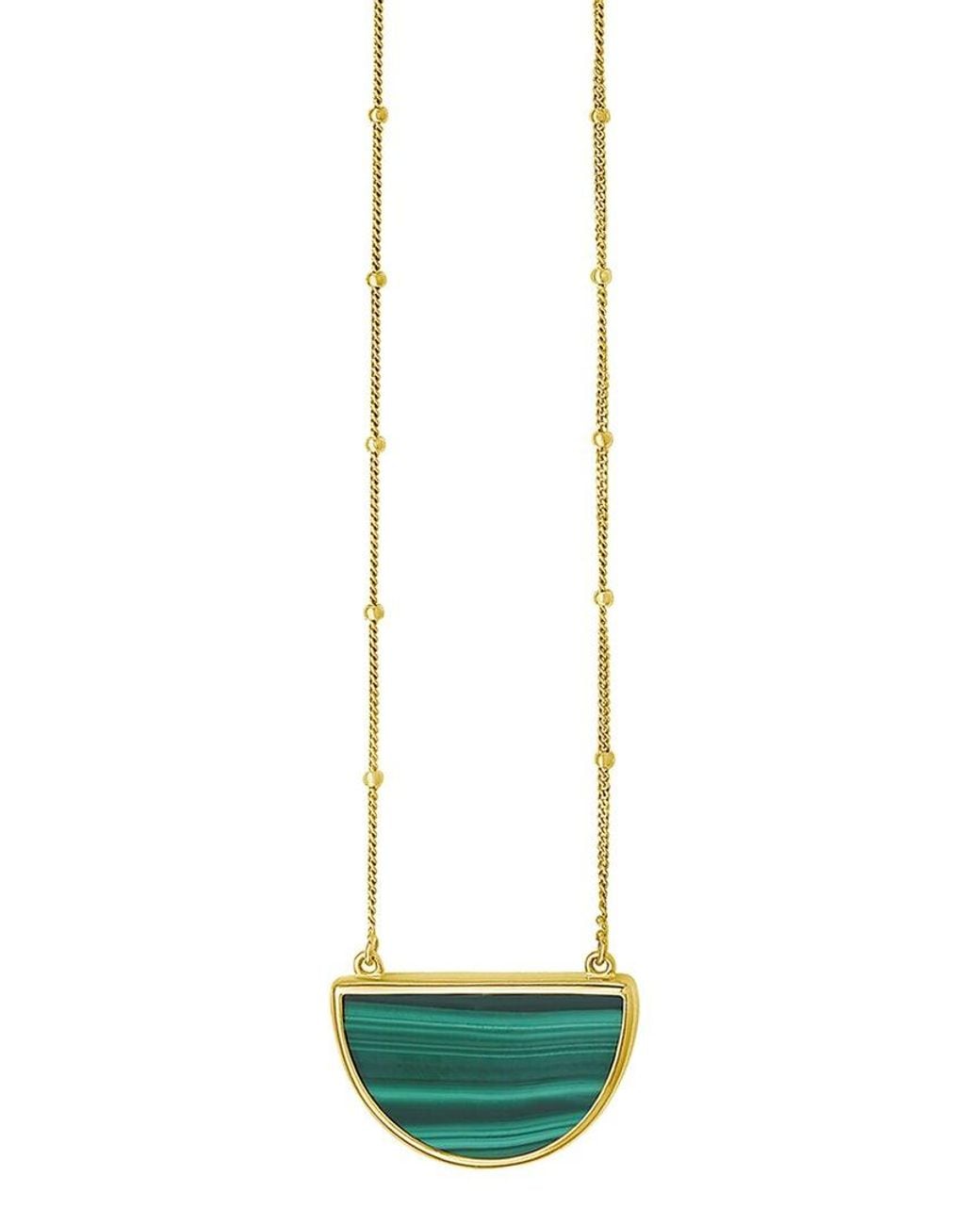Italian Gold White 14K Malachite Half Moon Necklace
