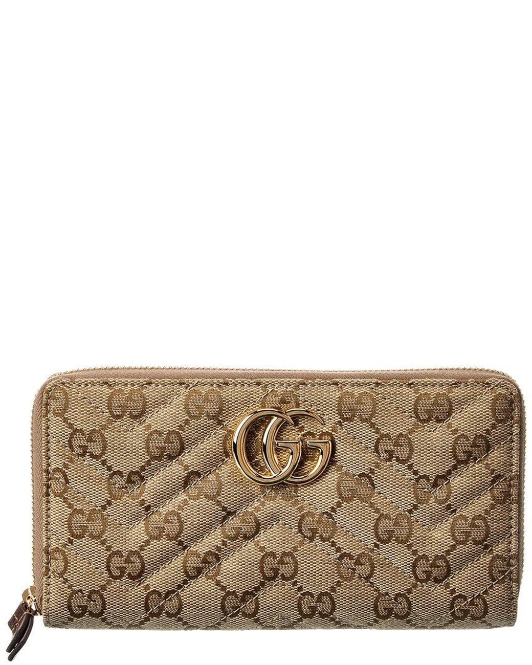 Gucci Brown Gg Marmont Gg Canvas Zip Around Wallet