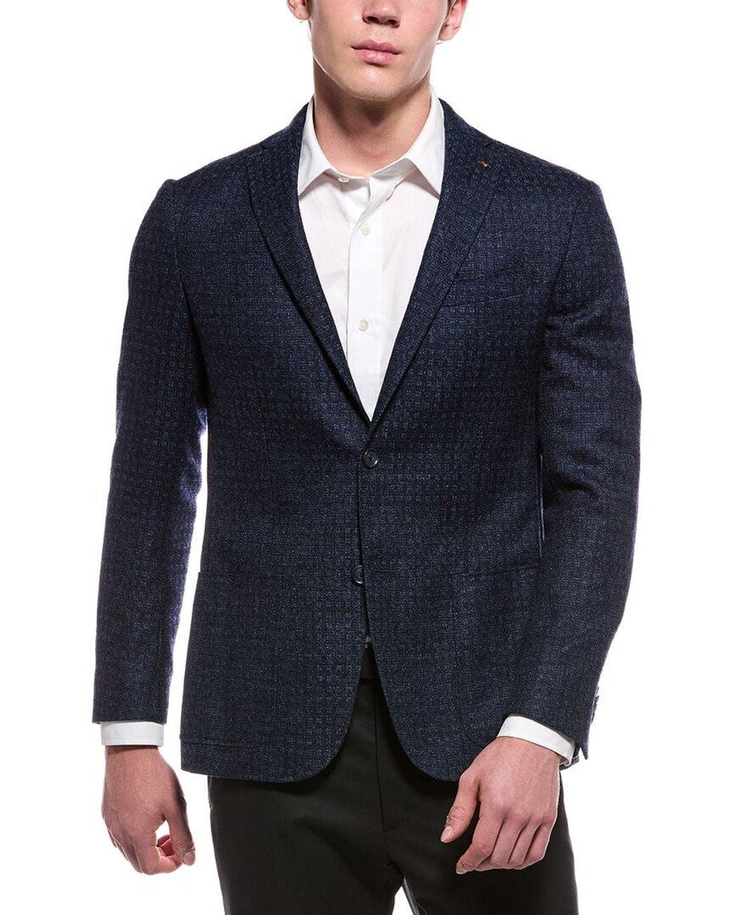Corneliani Blue Cc Collection Half-Lined Jacquard Wool-Blend Blazer for men