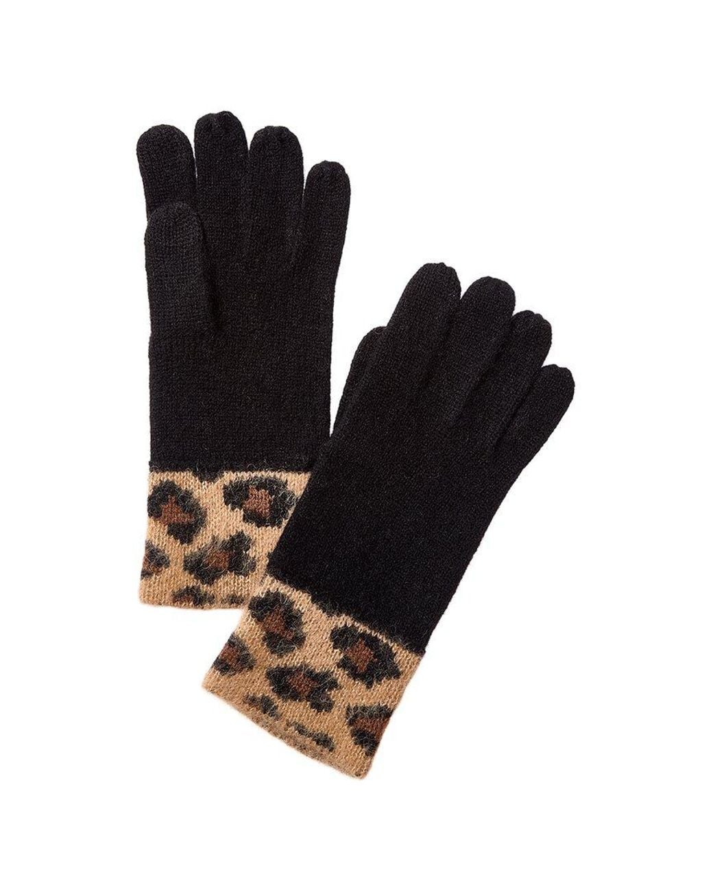 Bruno Magli Black Leopard Jacquard Cuff Cashmere Tech Gloves