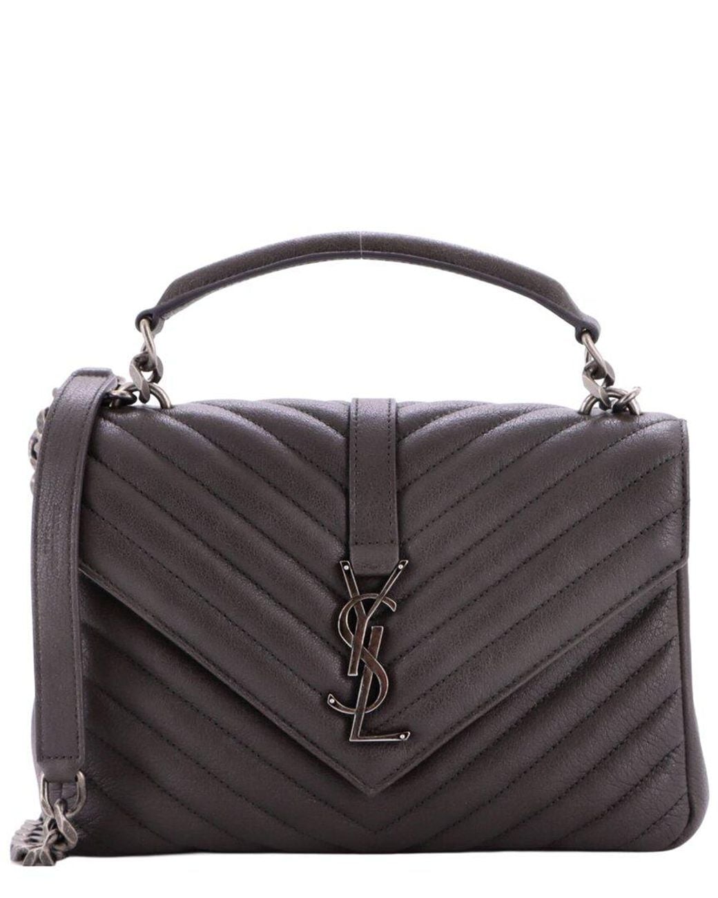 Saint Laurent Black Matelasse Chevron Leather Classic Monogram College Bag Medium (Authentic Pre-Loved)