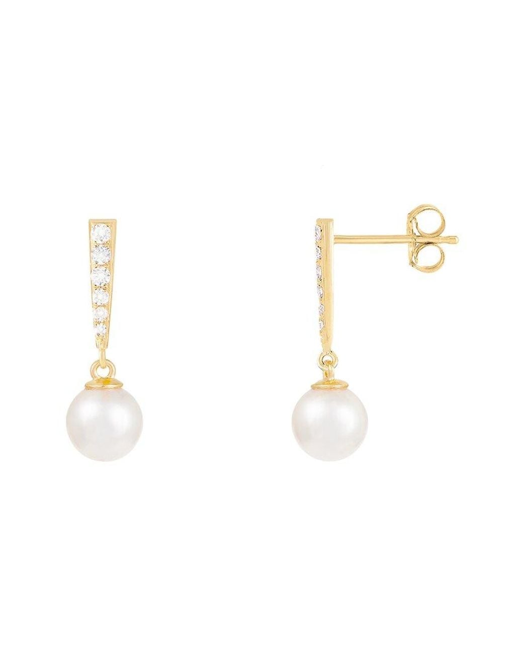 Splendid White 14K 0.12 Ct. Tw. Diamond & 6-6.5Mm Pearl Dangle Earrings