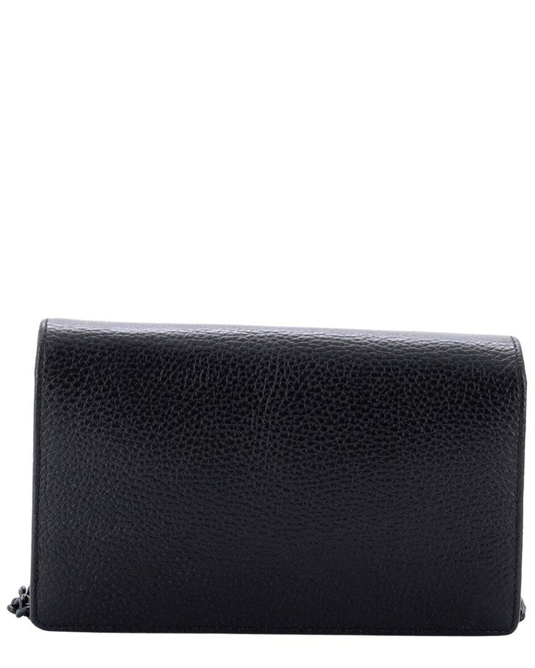 Gucci Black Leather Petite Gg Marmont Chain Wallet Mini (Authentic Pre-Loved)
