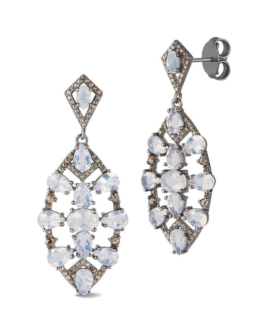 Banji Jewelry White Silver 13.70 Ct. Tw. Diamond & Moon Stone Drop Earrings